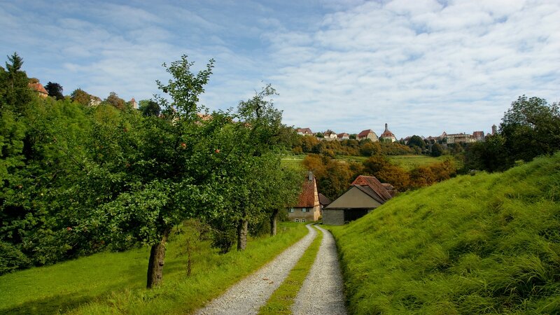 Gravel path to a hilltop village