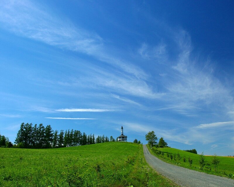 Gravel path to hilltop chapel