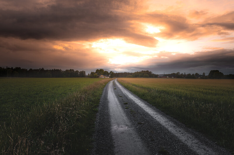 Gravel Road in Field — Orange, Dramatic