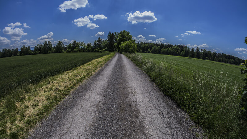 Gravel Road Through Fields — Blue