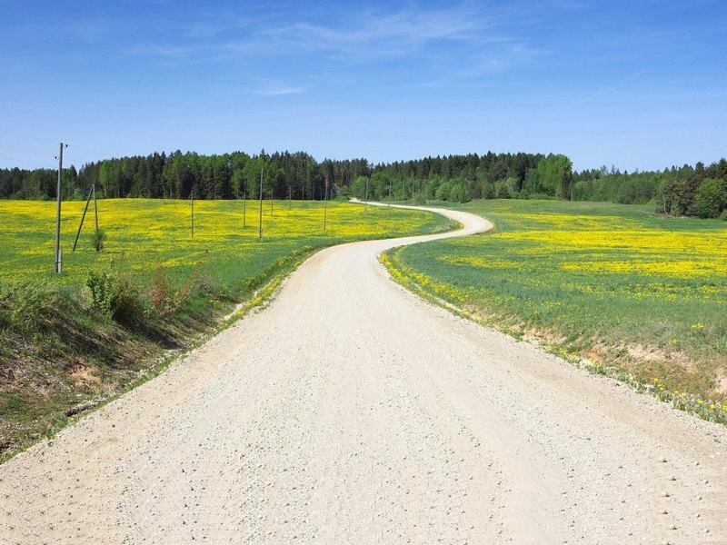 Gravel Road Through Fields