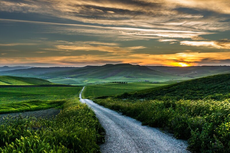 Gravel Road Through Hills — Green