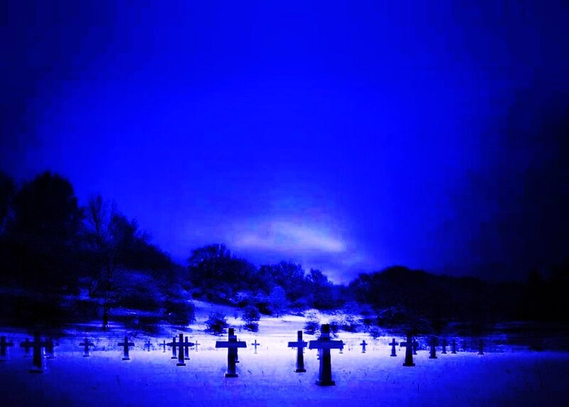 Graves in a Cemetery — Blue