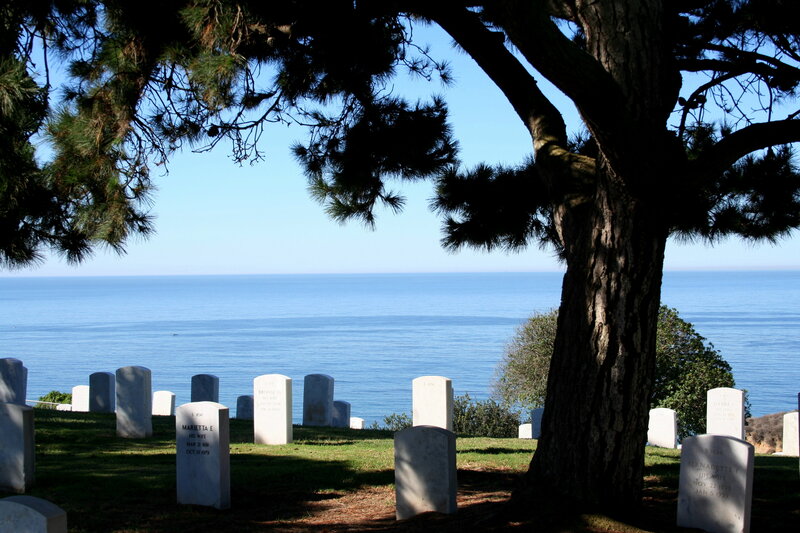 Graves overlooking the ocean