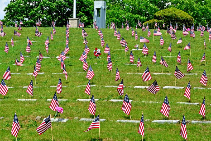 Graves with American Flags