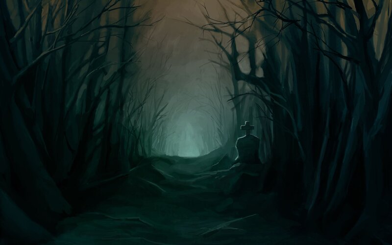 Gravestone in Dark Forest