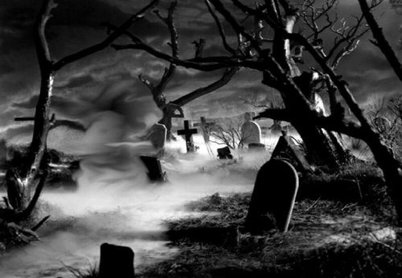 Graveyard at Night — Black, Dark, Photograph