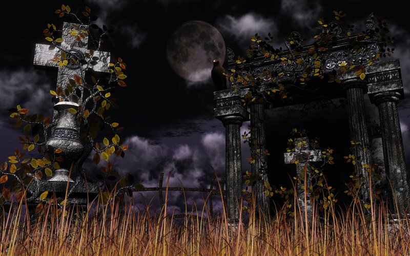 Graveyard at Night — Black, Dark
