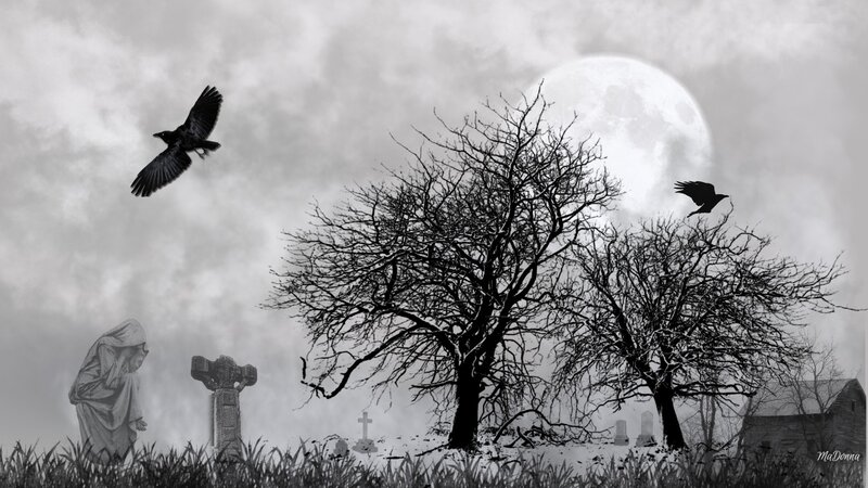 Graveyard at Night — Black, Eerie