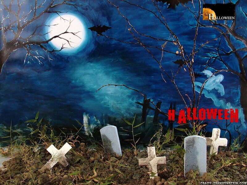 Graveyard at Night — Blue, Creepy, Painting