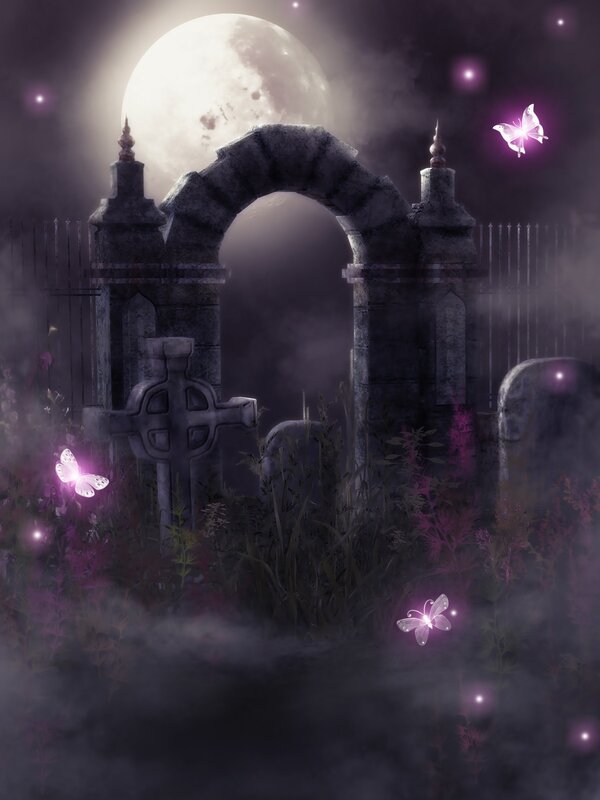 Graveyard at Night — Purple, Mysterious