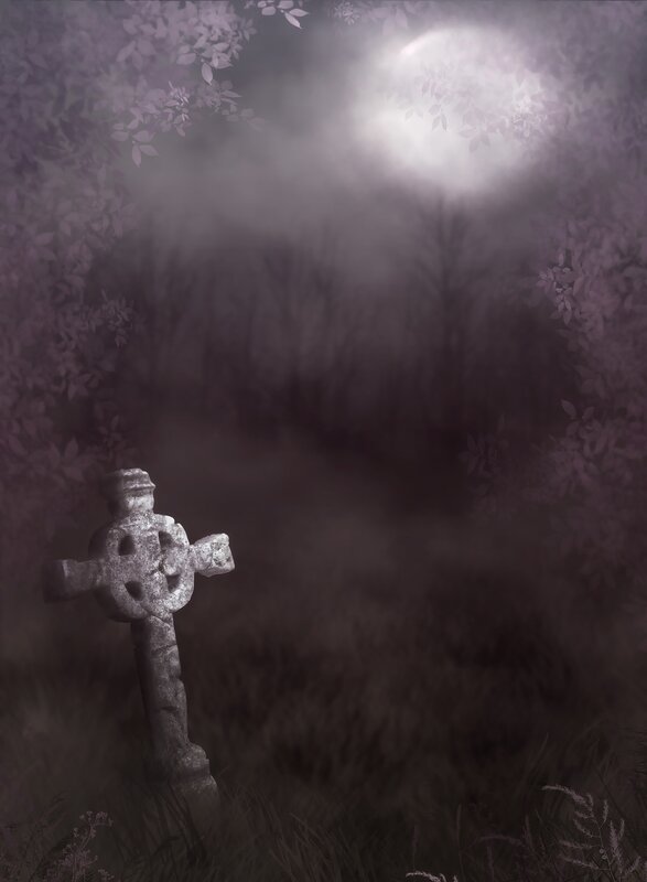 Graveyard at night