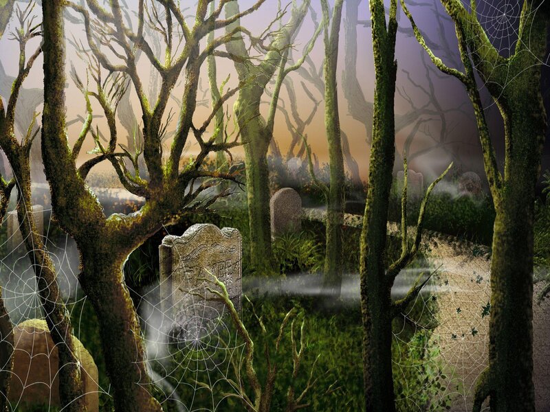 Graveyard in Misty Forest — Green, Eerie