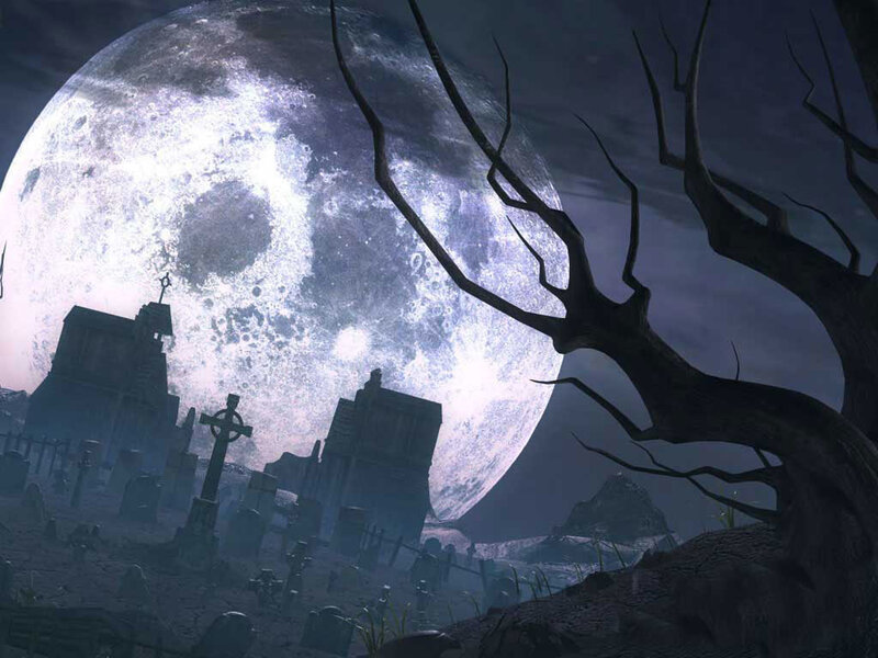 graveyard under a full moon