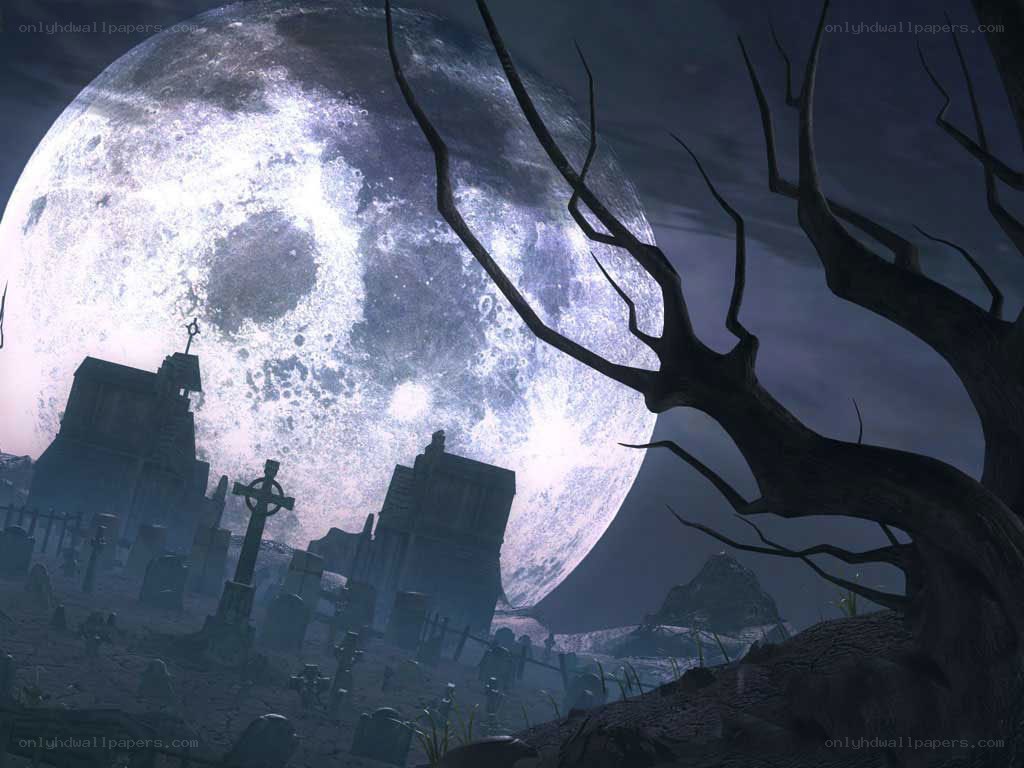 graveyard under a full moon