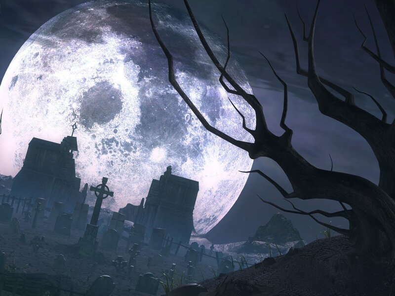 Graveyard under Full Moon — Blue