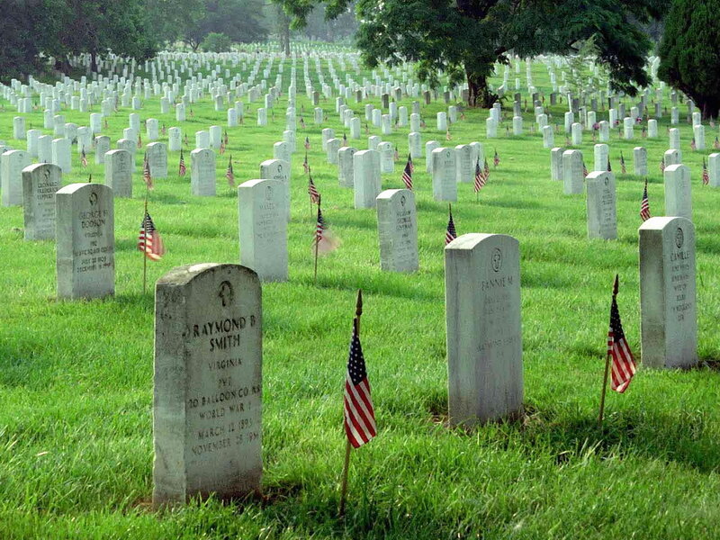 Graveyard with American flags