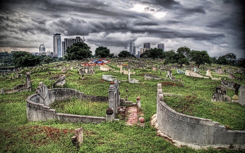 Graveyard with City Skyline