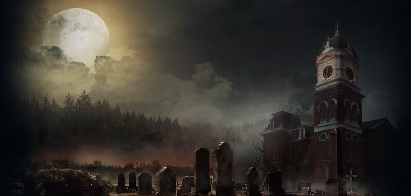 Graveyard with Clock Tower