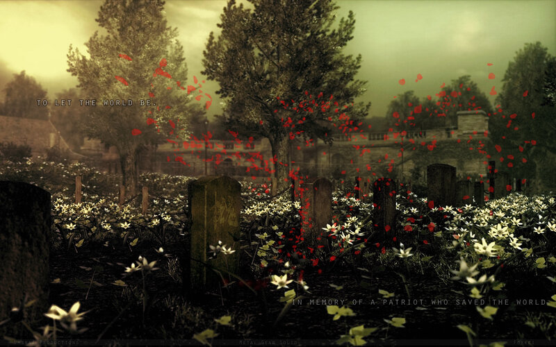 graveyard with red petals