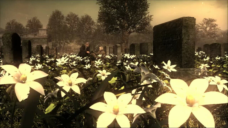 graveyard with white flowers