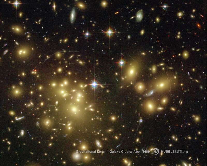 Gravitational Lens in Galaxy Cluster — Black