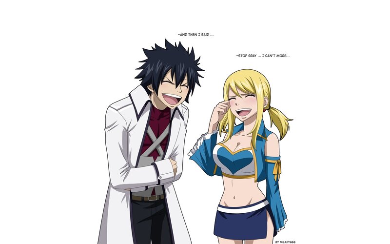 Gray and Lucy laughing together