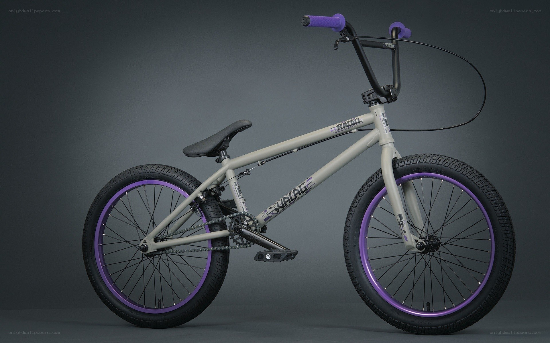 gray and purple BMX bike