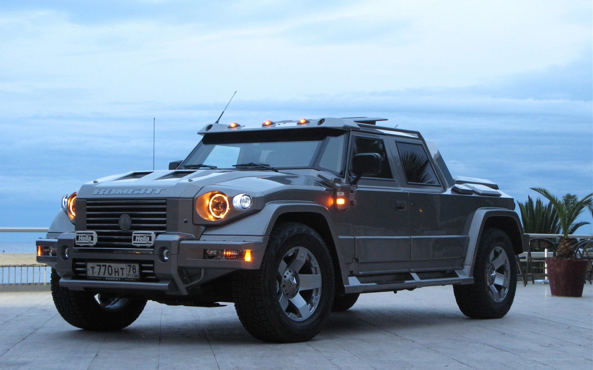 gray armored pickup truck