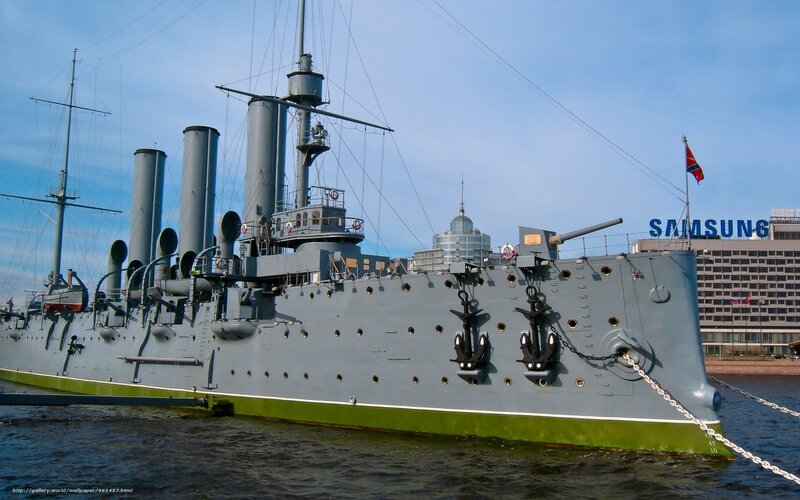 Gray Battleship in Harbor