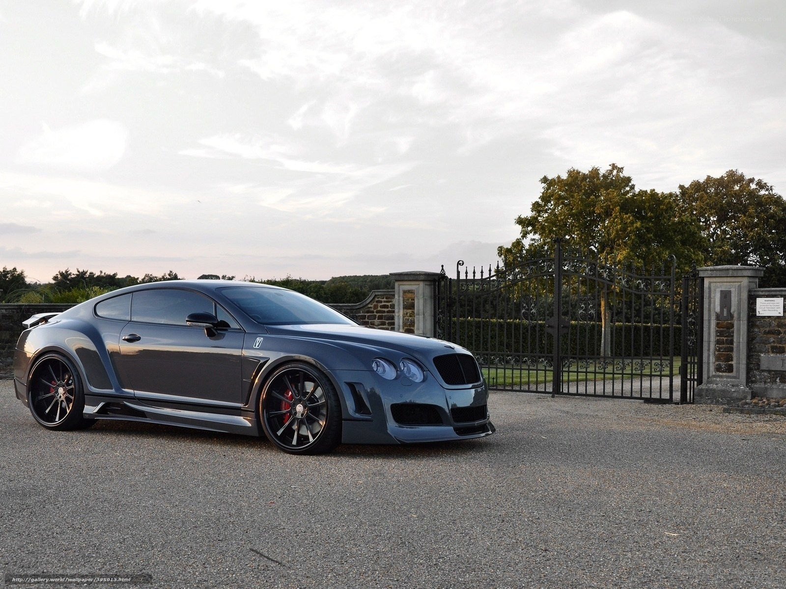 gray bentley parked at gate