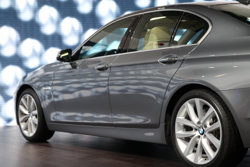 gray bmw sedan on display