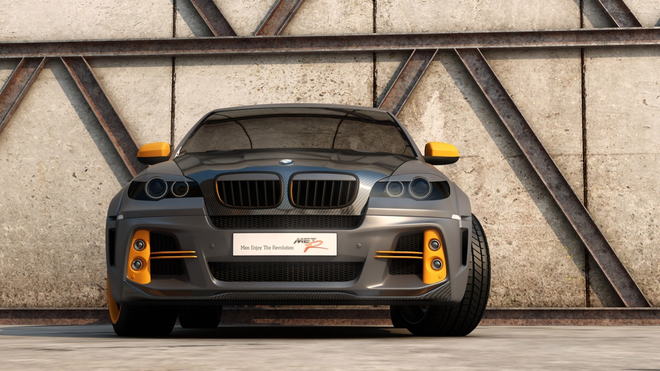 gray bmw with yellow accents