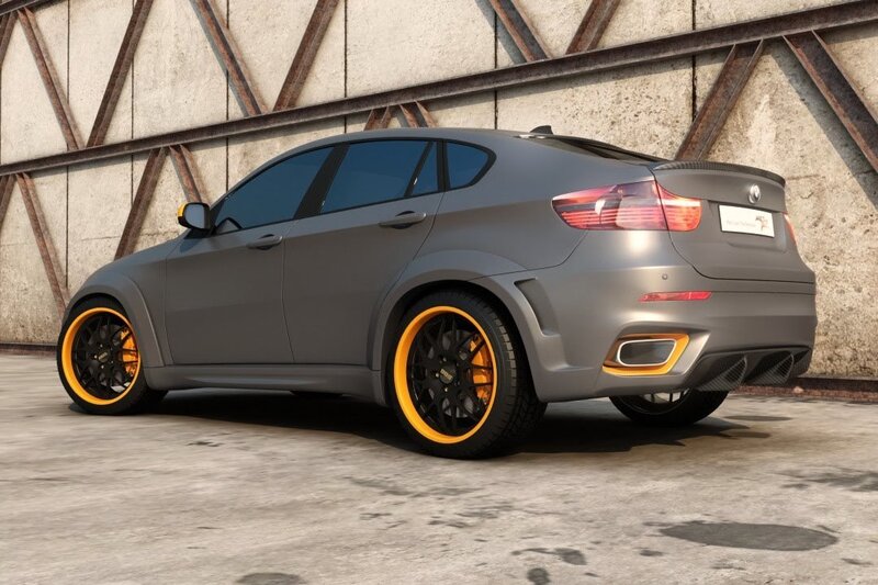 gray bmw x6 with yellow rims