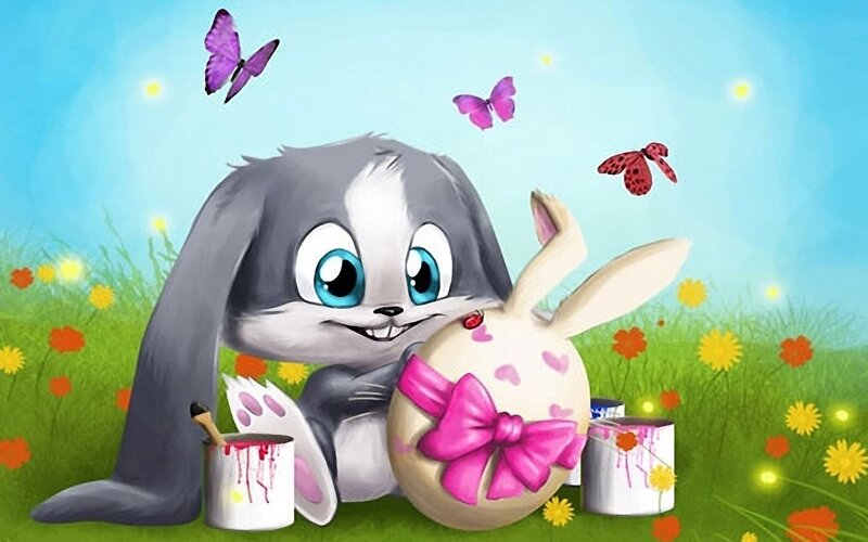 Gray Bunny Painting Egg