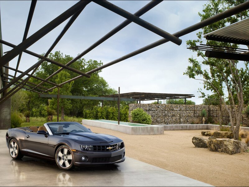 Gray Camaro convertible in modern setting