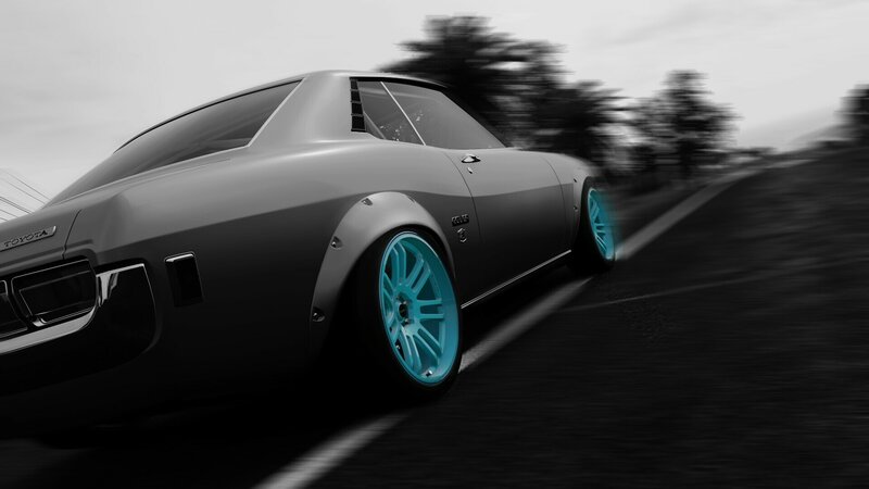 Gray Car with Blue Wheels