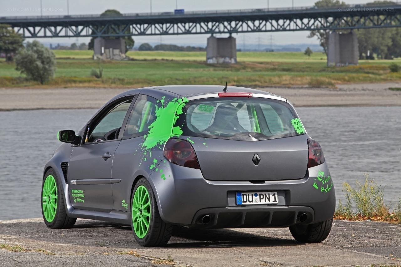gray car with green accents