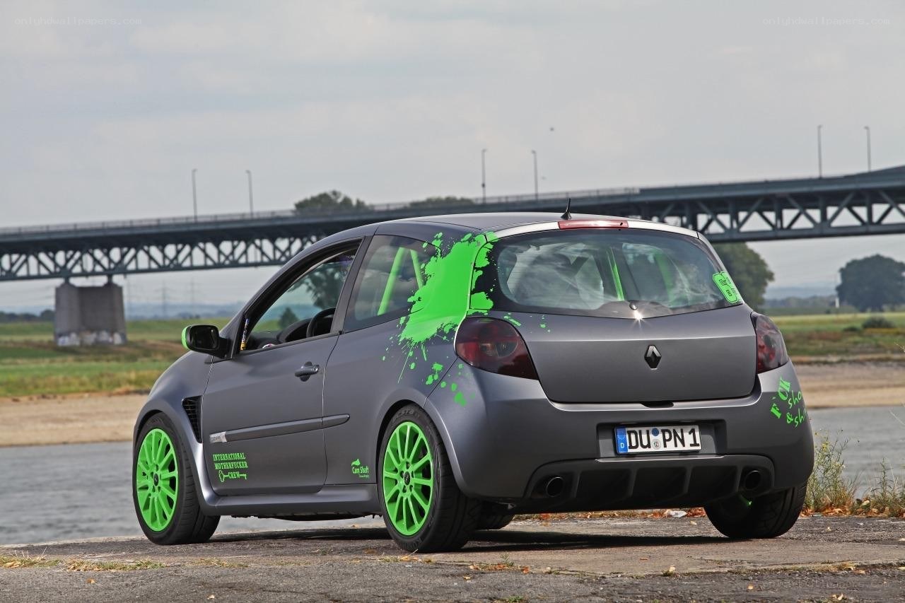 gray car with green accents