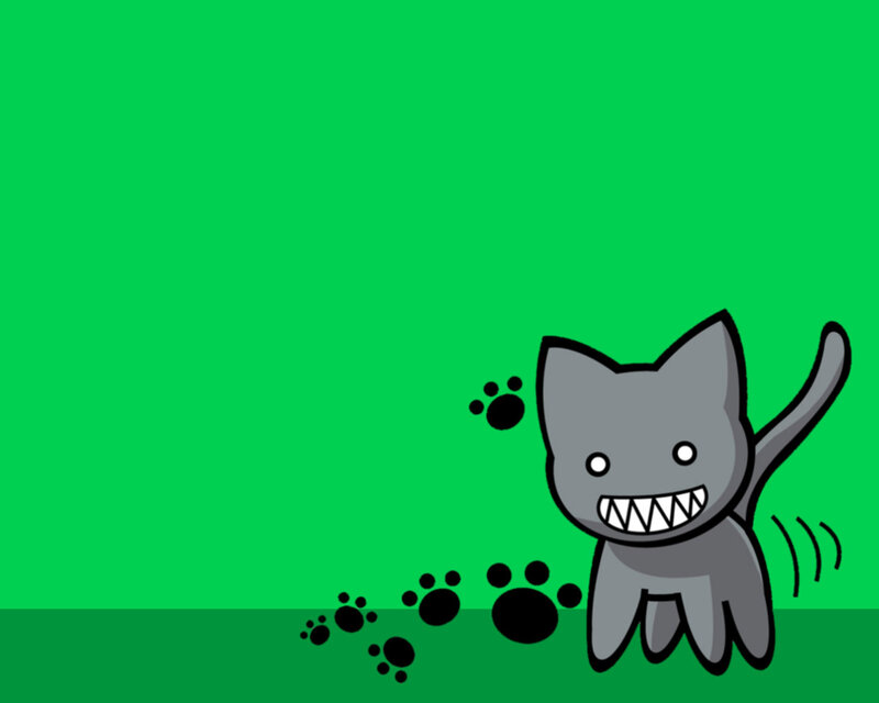 Gray Cartoon Cat — Green