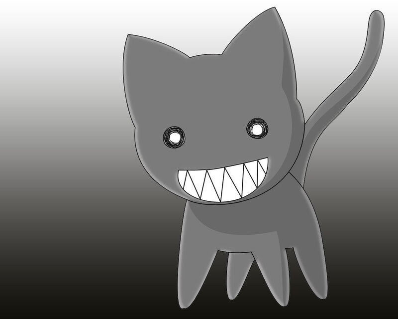 Gray Cartoon Cat — Playful, Digital Art, Grin