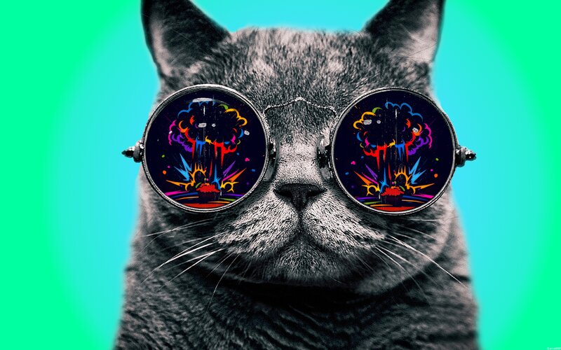 Gray Cat Wearing Sunglasses — Green