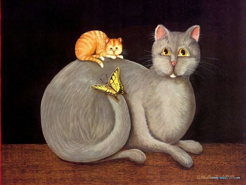 Gray Cat with Kitten