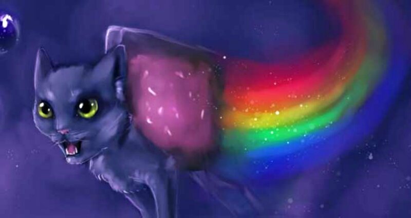Gray Cat with Rainbow Tail
