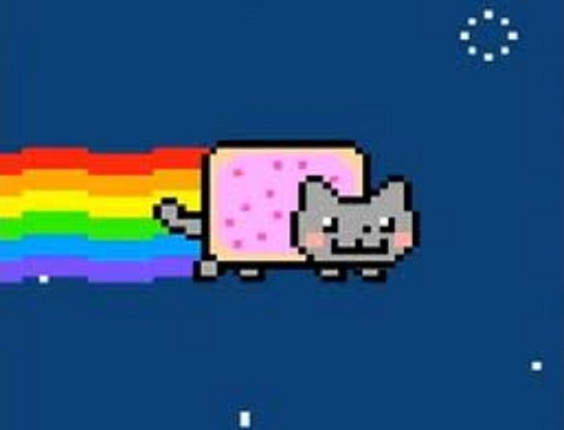 Gray Cat with Rainbow Trail — Blue