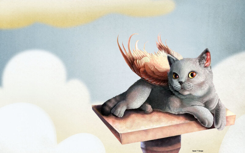 Gray Cat with Wings