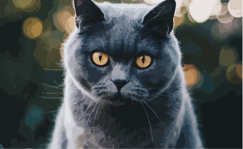 Gray Cat with Yellow Eyes — Intense, Digital Art