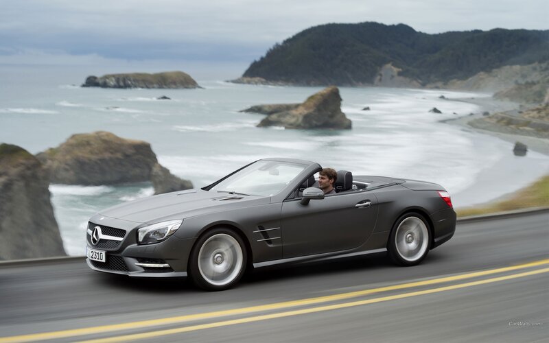 Gray Convertible Car — Serene, Afternoon, Photograph, Man, Ocean, Rocks