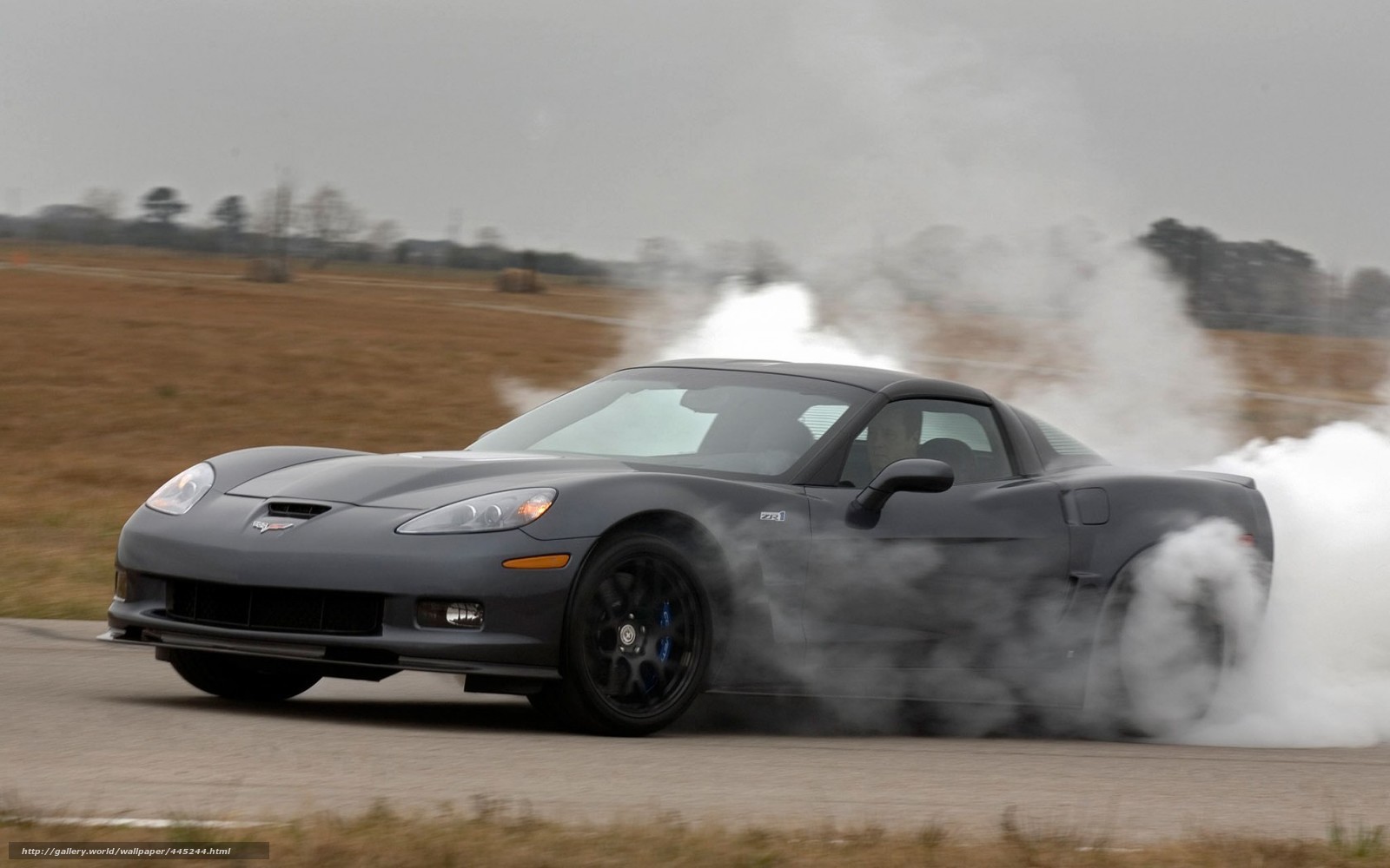 gray corvette drifting