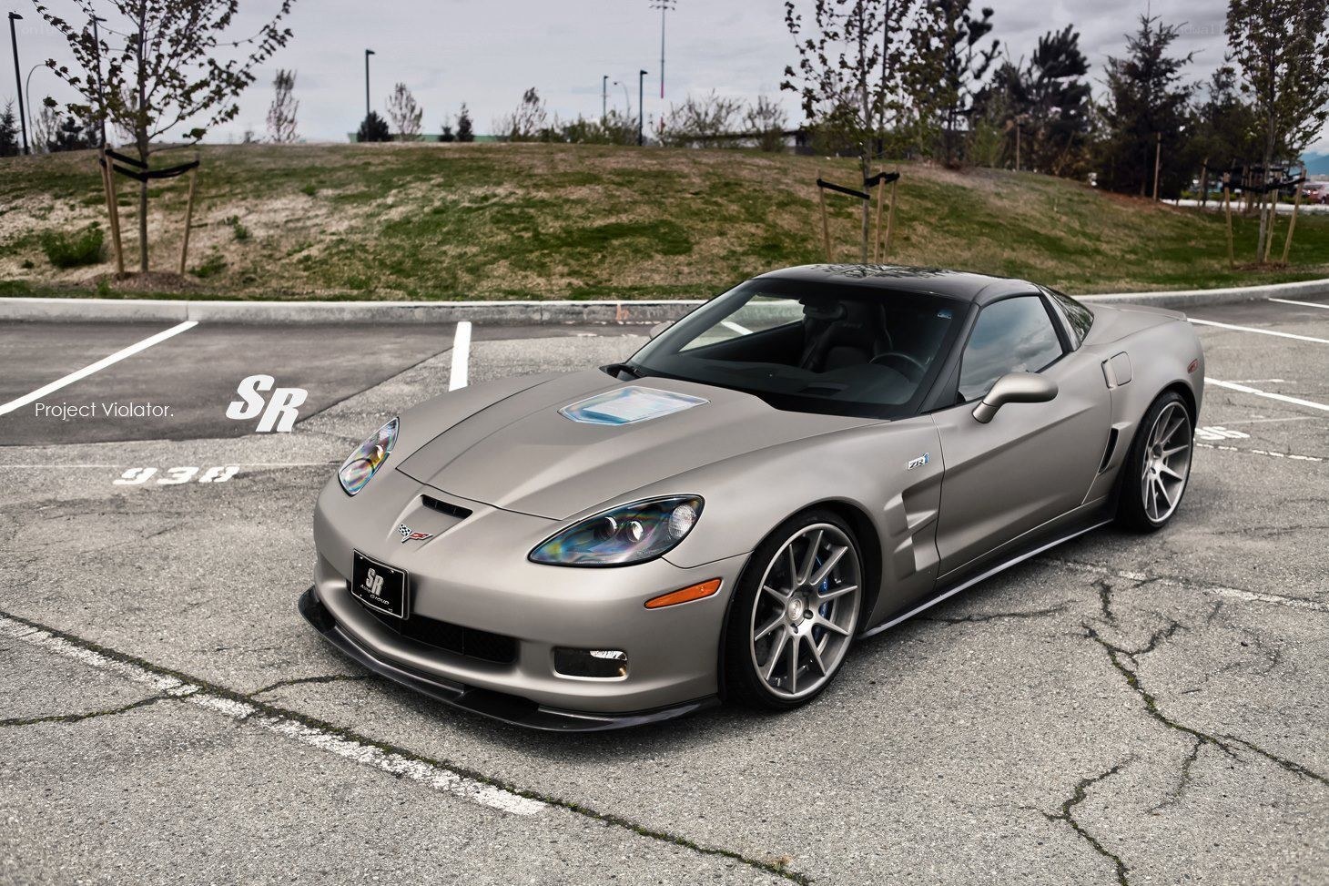 Gray Corvette in Parking Lot